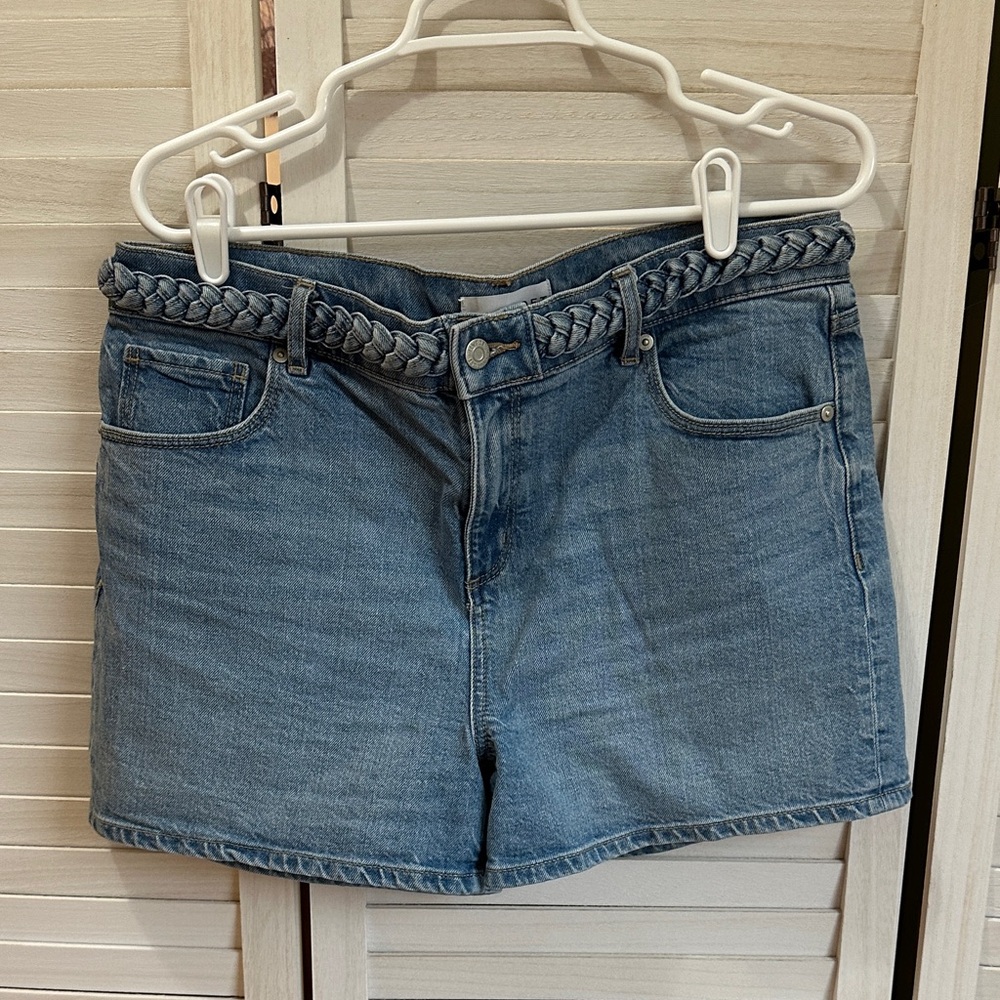 LOFT Light Blue Braided-Waist Denim Shorts
